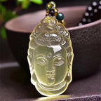 Natural Citrine Guanyin Head Pendant Necklace, White Crystal Guanyin Buddha Necklace