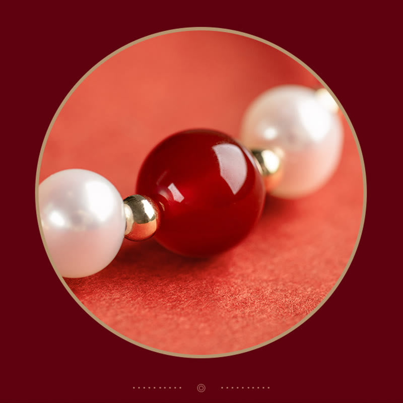 Fortune Jewel 925 Sterling Silver Good Fortune Fu Character Agate Pearl Red String Braid Bracelet