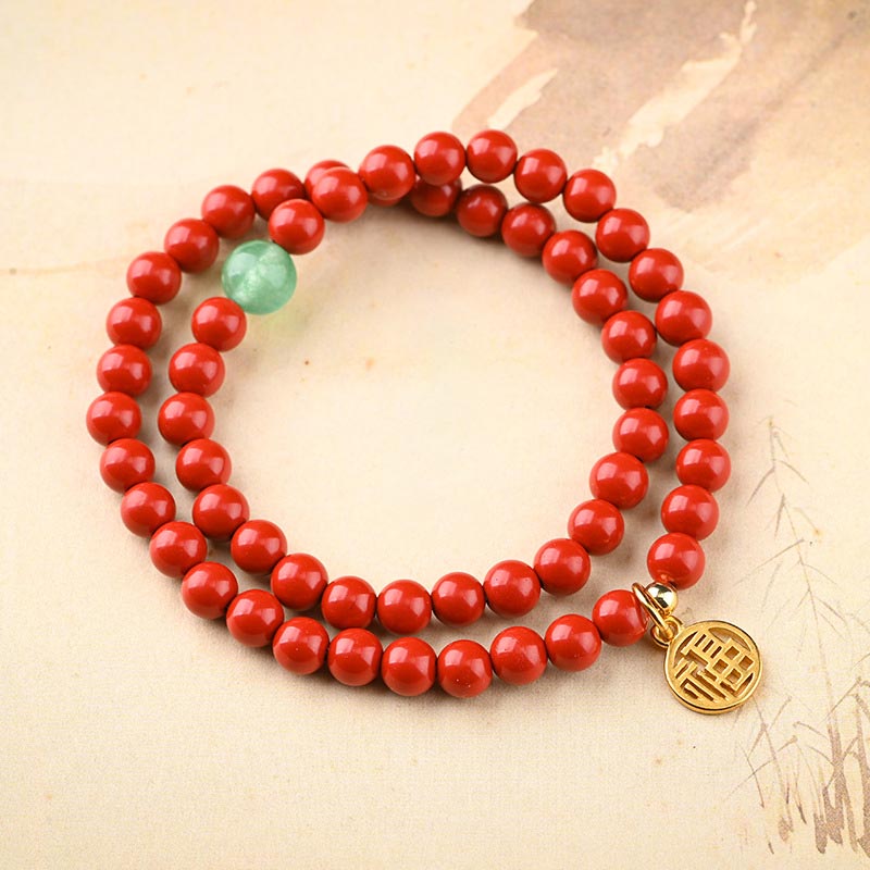 Fortune Jewel Tibetan Cinnabar Green Aventurine Luck Bracelet Necklace