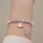 Fortune Jewel Natural Aquamarine Pearl Healing Ginkgo Leaf Butterfly Charm Bracelet