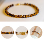 Fortune Jewel 14K Gold Plated Natural Tiger Eye Stone Courage Protection Bracelet