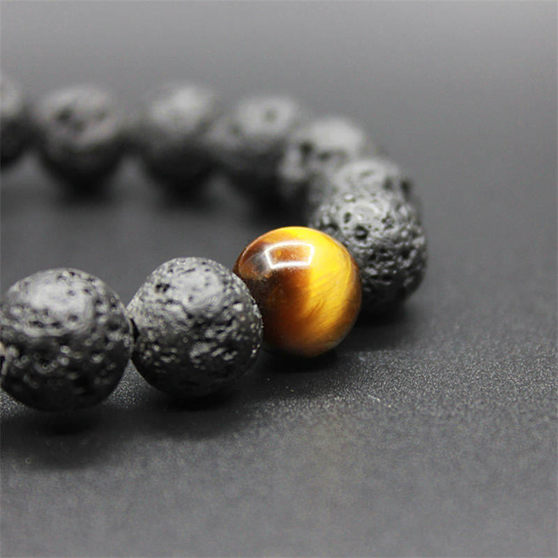 Fortune Jewel Lava Rock Tiger Eye Stone Peace Healing Bracelet