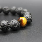 Fortune Jewel Lava Rock Tiger Eye Stone Peace Healing Bracelet