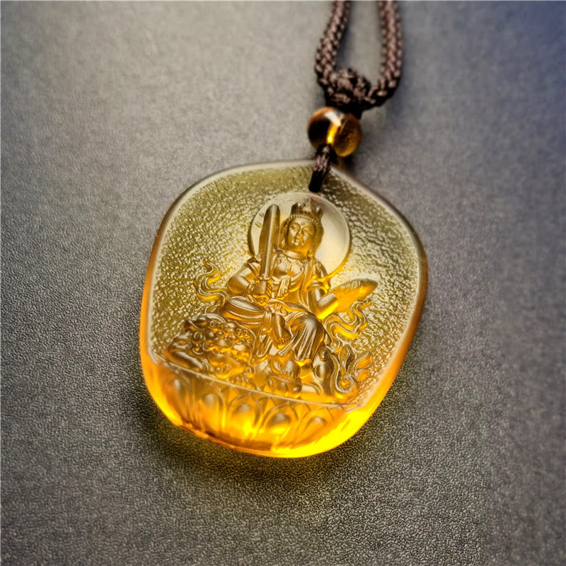 Fortune Jewel Chinese Zodiac Natal Buddha Blessing Liuli Crystal Compassion Necklace Pendant Fortune Jewel