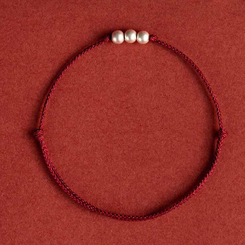 Fortune Jewel 925 Sterling Silver Three Beads Protection String Bracelet Anklet