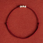 Fortune Jewel 925 Sterling Silver Three Beads Protection String Bracelet Anklet