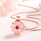 Fortune Jewel Pink Crystal Love Heart Flower Soothing Necklace Pendant