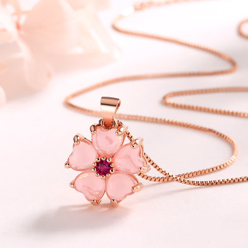 Fortune Jewel Pink Crystal Love Heart Flower Soothing Necklace Pendant