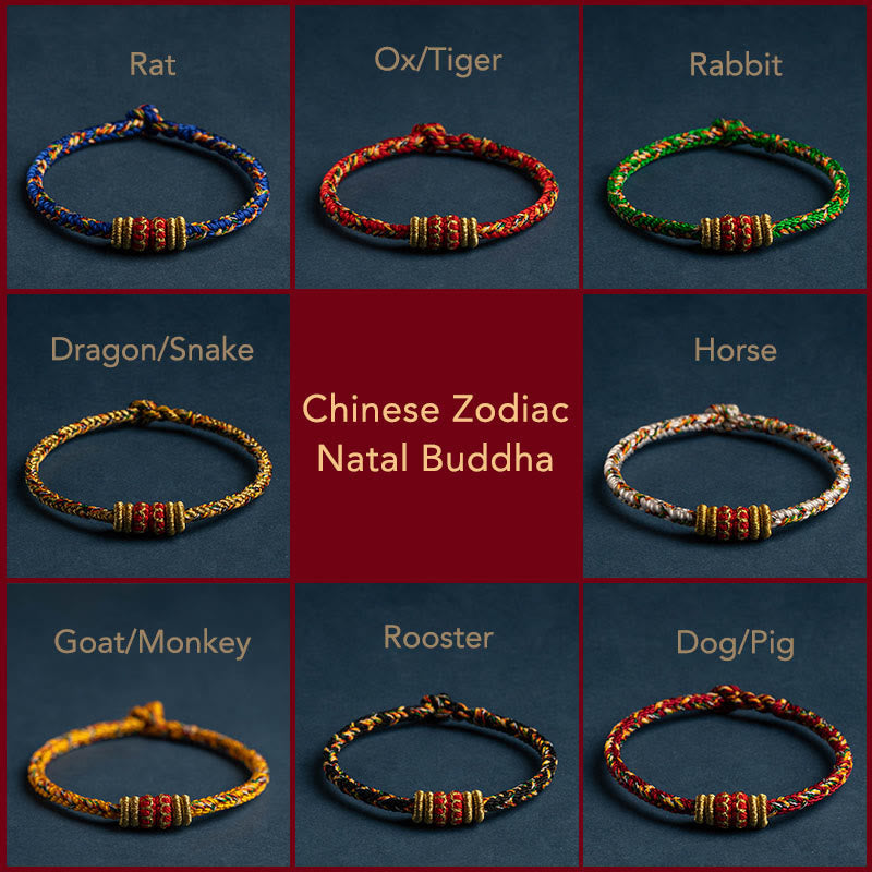 Fortune Jewel Tibet Handmade Chinese Zodiac Natal Buddha Luck Strength Braided String Bracelet
