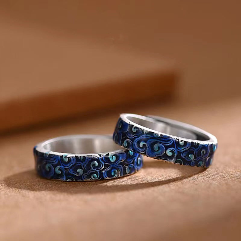 Fortune Jewel Blue Auspicious Clouds Design Healing Copper Adjustable Ring