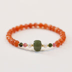 Fortune Jewel Natural Red Agate Hetian Jade Bead Confidence Calm Bracelet