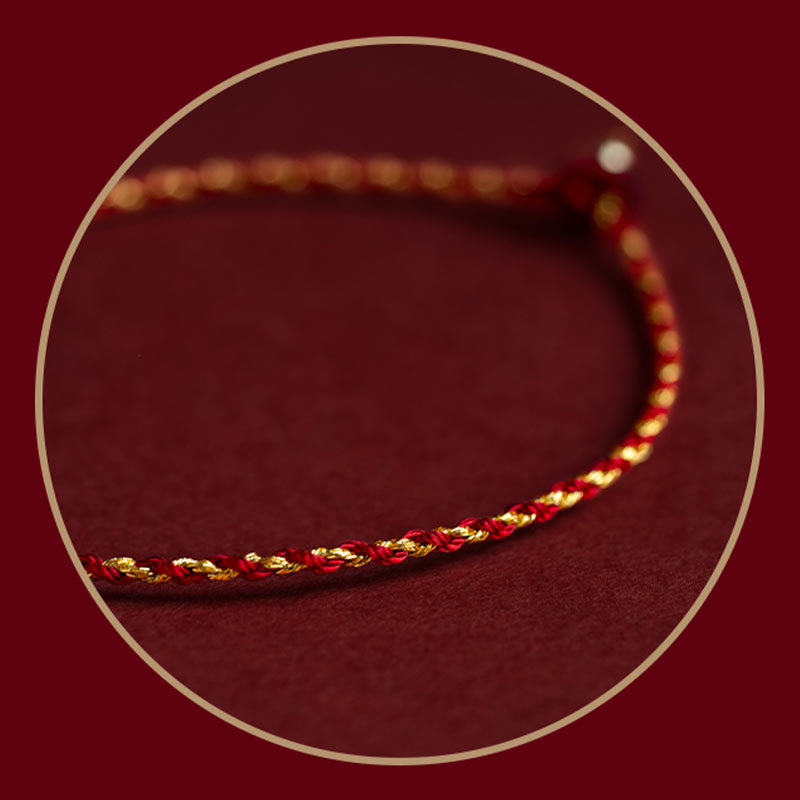 Fortune Jewel 14K Gold Plated Handmade Red Gold Rope King Kong Knot Braided Luck Bracelet