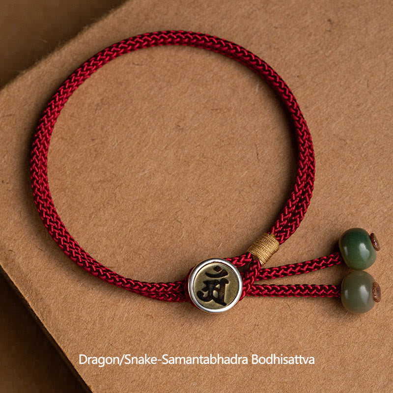 Fortune Jewel 925 Sterling Silver Handmade Chinese Zodiac Natal Buddha Cyan Bodhi Seed Protection Braided Red String Bracelet