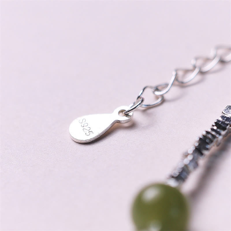 Fortune Jewel 925 Sterling Silver Hetian Jade Bead Luck Chain Bracelet
