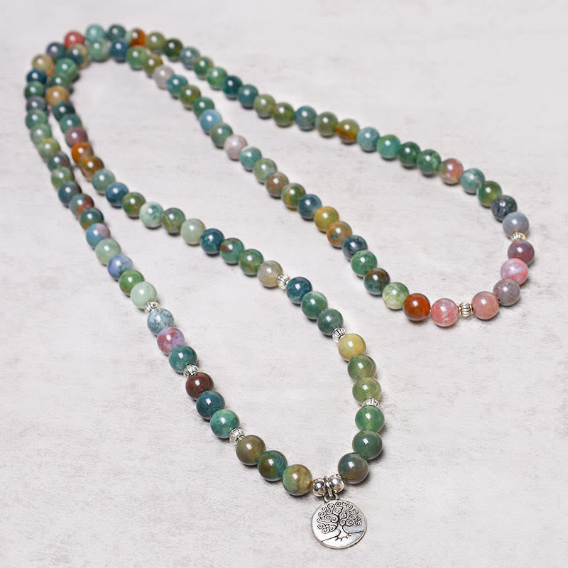 Fortune Jewel 108 Mala Beads Indian Agate Lotus OM Buddha Tree of life Positive Calm Bracelet