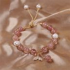 Fortune Jewel Strawberry Quartz Rutilated Quartz Fishtail Charm Healing Bracelet