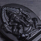 Fortune Jewel Tibetan Obsidian Ganesh Ganpati Elephant Wealth Amulet Necklace