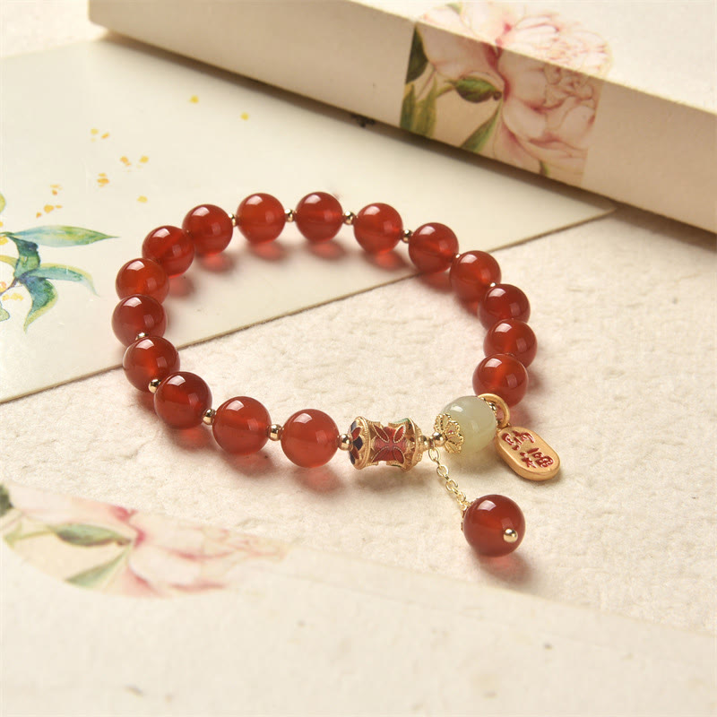 Fortune Jewel Natural Red Agate Jade Confidence Fortune Blessing Charm Bracelet