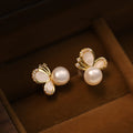 Fortune Jewel 925 Sterling Silver Posts 18K Gold Plated Copper Natural Pearl Butterfly Zircon Healing Stud Earrings