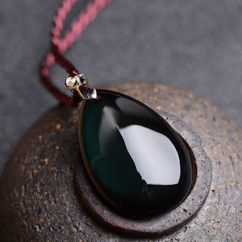 Fortune Jewel Gold Sheen Obsidian Black Obsidian Rainbow Obsidian Wealth Water Drop Necklace Pendant