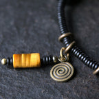 Fortune Jewel Ebony Wood Dzi Bead Copper Peace Couple Bracelet Necklace Pendant