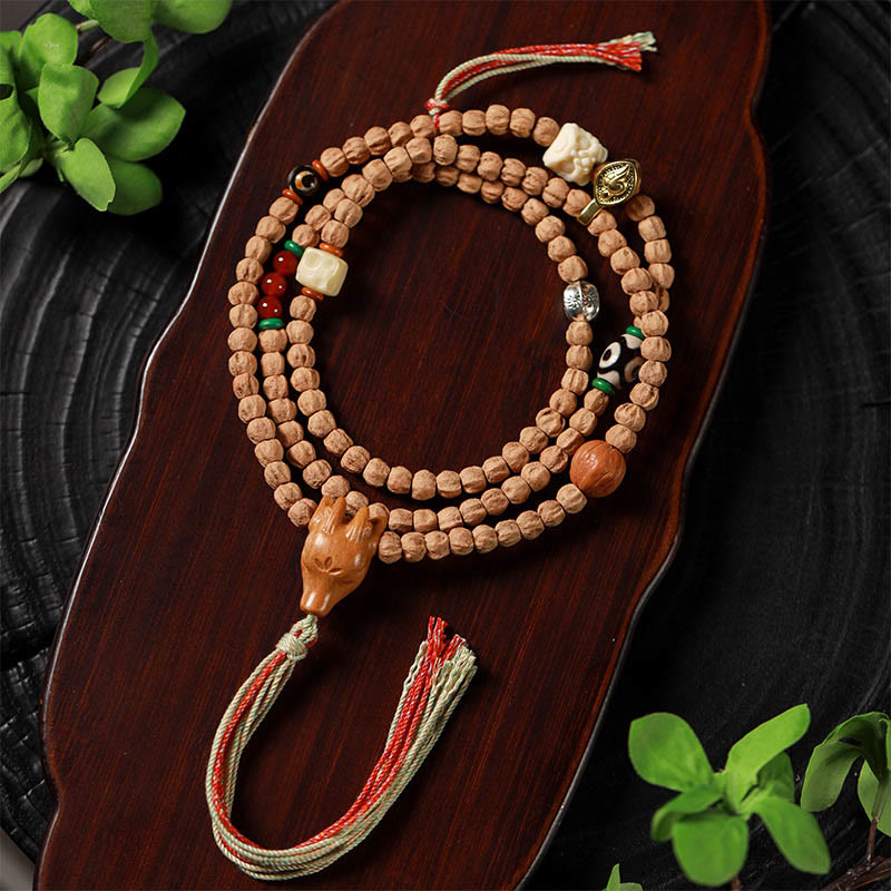 Fortune Jewel 108 Beads Bodhi Seed Red Agate Deer Head Wisdom Mala Bracelet
