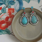 Fortune Jewel Tibet Vintage Turquoise Waterdrop Strength Drop Dangle Earrings Clips