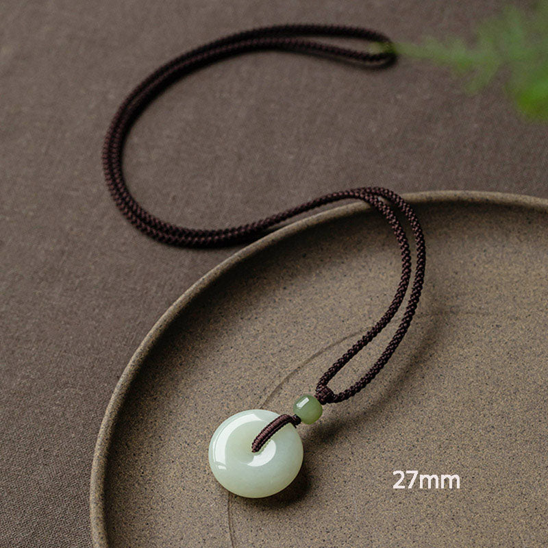 Fortune Jewel Natural Round Jade Peace Buckle Luck Prosperity Necklace Pendant