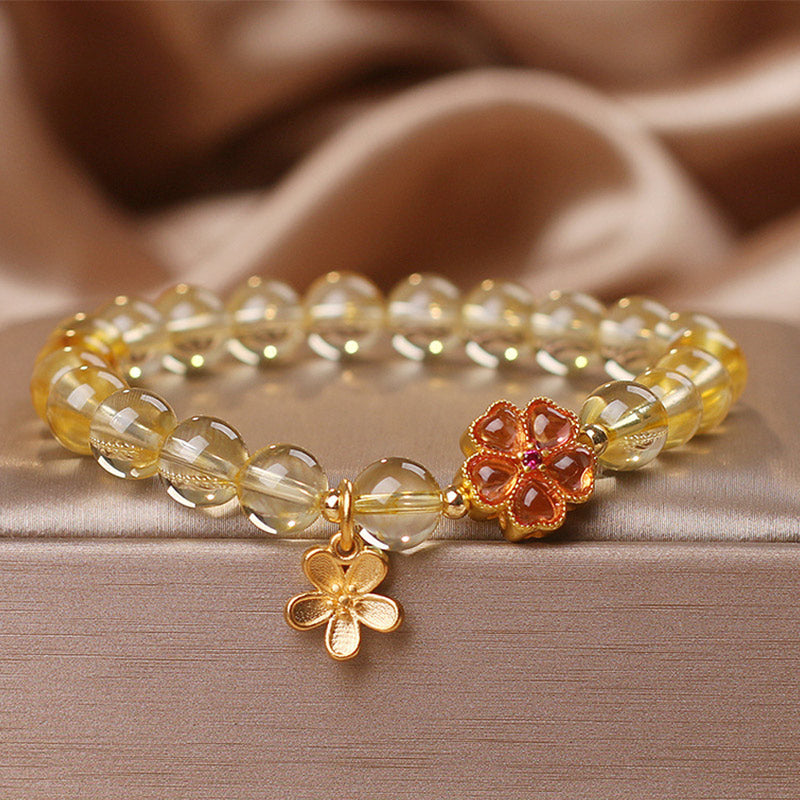 Fortune Jewel Natural Citrine Flower Charm Prosperity Protection Bracelet