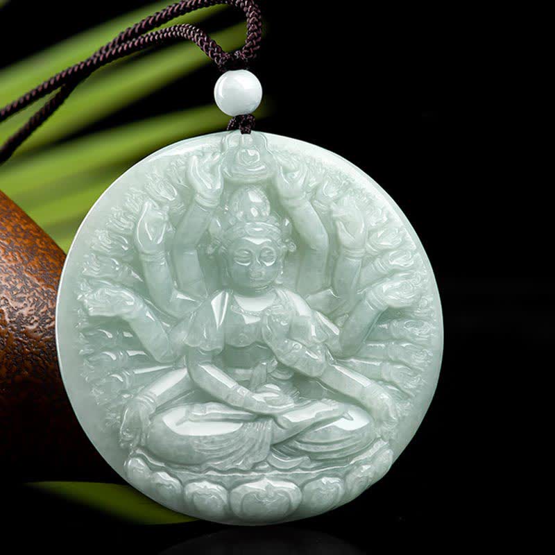 Fortune Jewel Thousand-Hand Kwan Yin Avalokitesvara Jade Blessing String Necklace Pendant Fortune Jewel