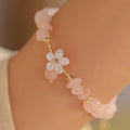 Fortune Jewel 14k Gold Plated Natural Pink Crystal Flower Love Bracelet