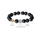 Fortune Jewel 925 Sterling Silver Black Obsidian Tiger Eye Eye of Providence Purification Bracelet