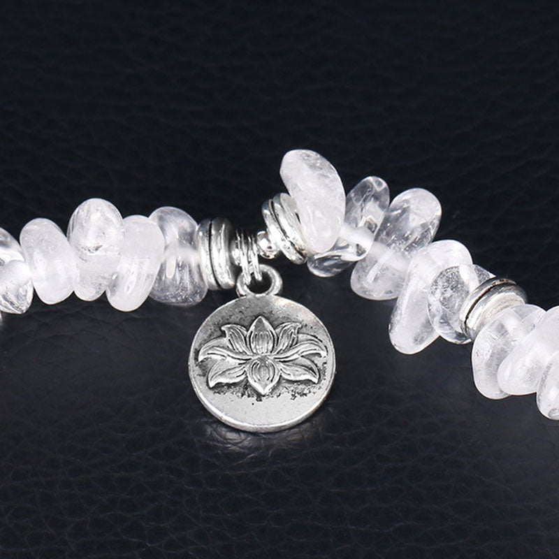 Fortune Jewel Natural White Crystal Lotus Healing Bracelet