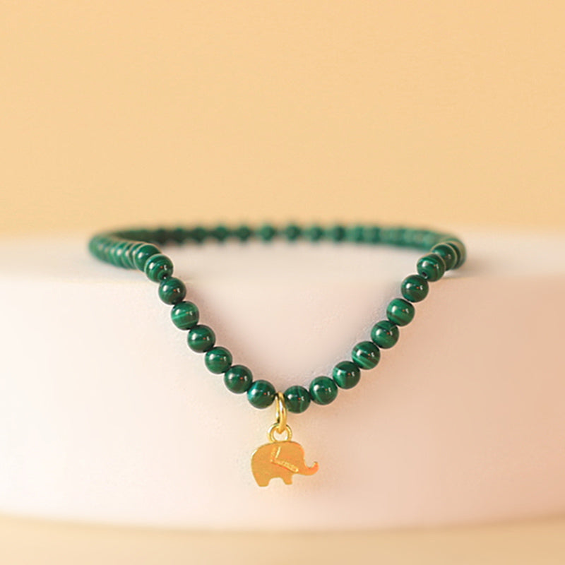 Fortune Jewel Natural Malachite Elephant Anti-Anxiety Charm Bracelet