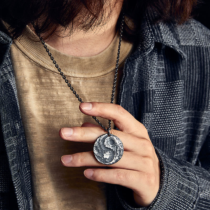 Fortune Jewel 990 Sterling Silver Yin Yang Hammer Texture Harmony Necklace Pendant Fortune Jewel