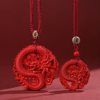 Fortune Jewel Year of the Dragon 925 Sterling Silver Natural Cinnabar Copper Coin Luck Necklace Pendant