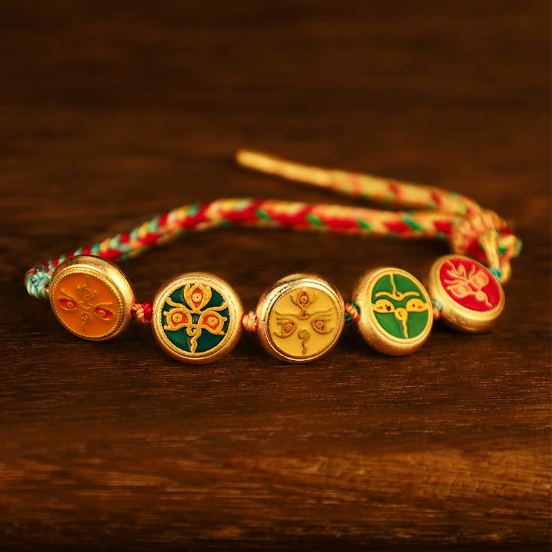Fortune Jewel Tibetan Five God Of Wealth Colorful Rope Braided Luck Bracelet