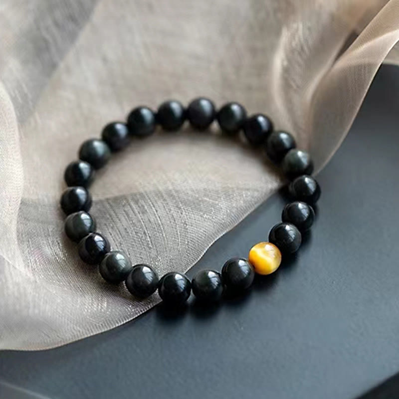 Fortune Jewel Natural Rainbow Obsidian Tiger Eye Positive Love Bracelet