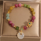 Fortune Jewel Colorful Tourmaline Peace Buckle Charm Wisdom Bracelet