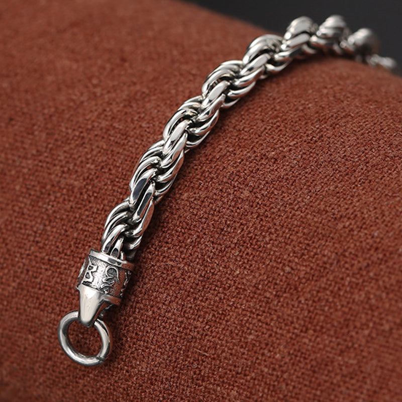 Fortune Jewel 925 Sterling Silver Tibet Om Mani Padme Hum Double Dorje Vajra Twisted Design Peace Love Bracelet