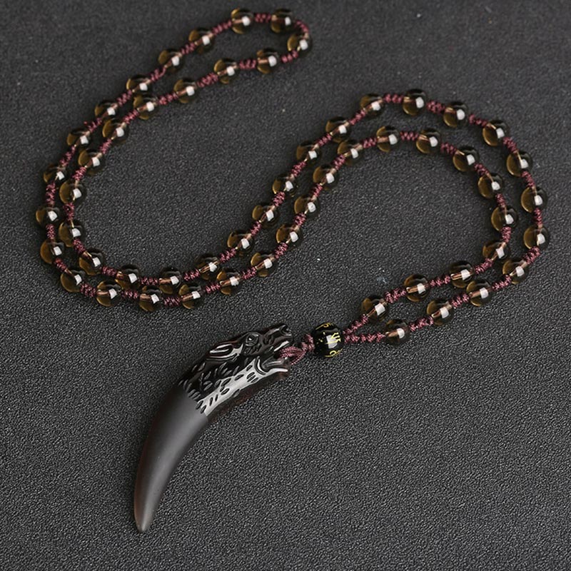 Fortune Jewel Natural Ice Obsidian Wolf Tooth Pattern Courage Necklace Pendant
