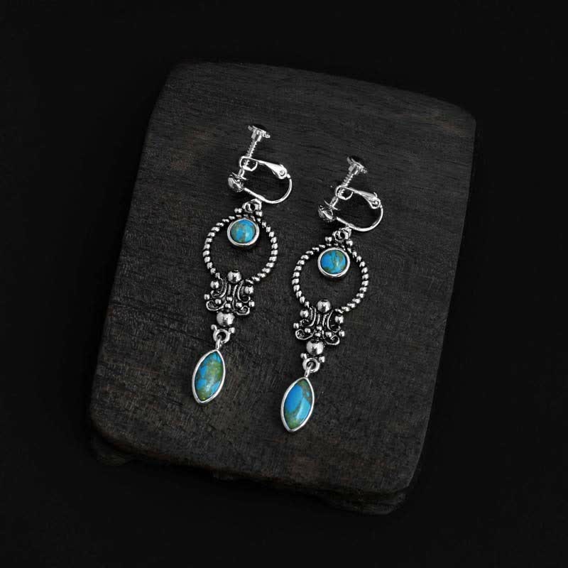 Fortune Jewel 925 Sterling Silver Vintage Turquoise Waterdrop Pattern Balance Drop Dangle Earrings
