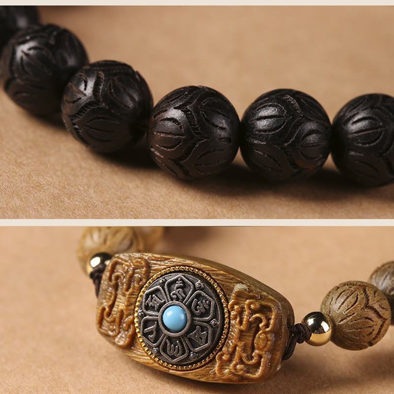 Fortune Jewel Green Sandalwood Ebony Wood Sandalwood Om Mani Padme Hum Soothing Bracelet
