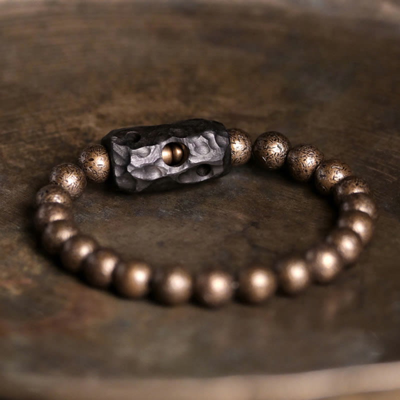 Fortune Jewel Tibet Ebony Wood Copper Peace Balance Beaded Bracelet