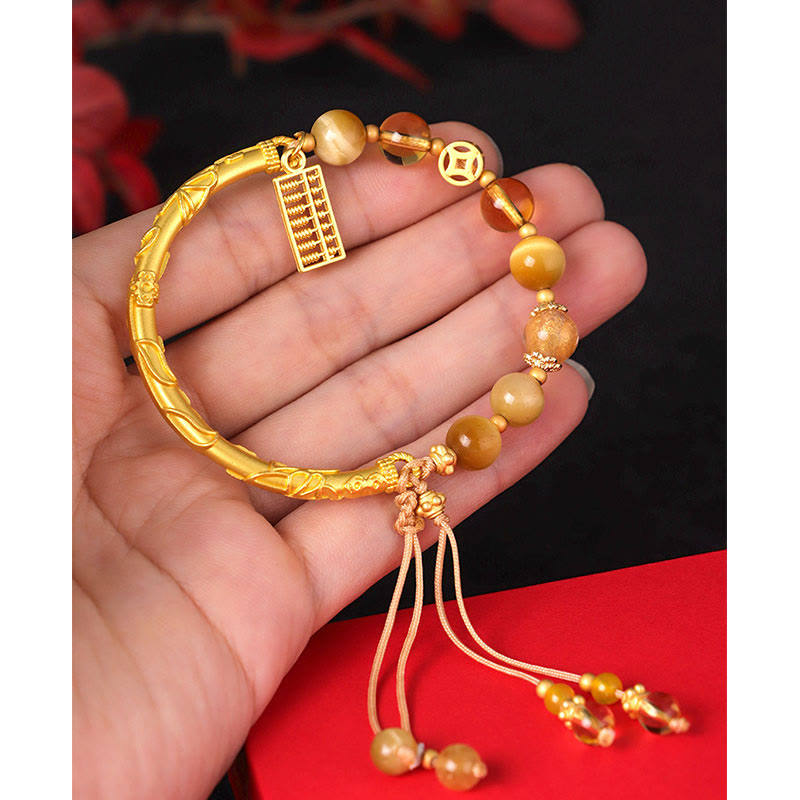Fortune Jewel Natural Tiger Eye Citrine Abacus Charm Protection Bracelet