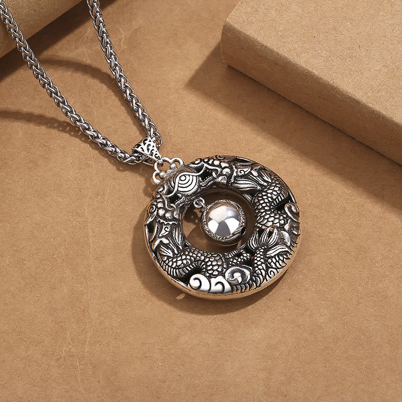 Fortune Jewel Double Dragon Playing Bead Copper Protection Necklace Pendant