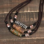 Fortune Jewel Tibetan Nine-Eye Dzi Bead Protection String Necklace