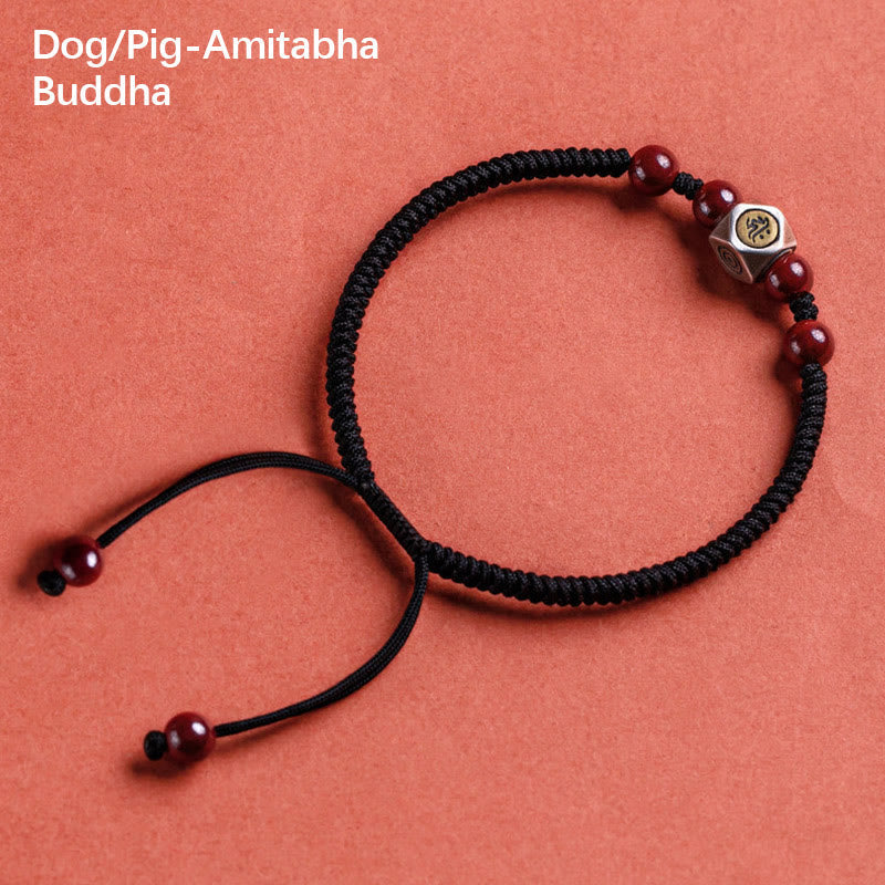 Fortune Jewel 925 Sterling Silver Chinese Zodiac Natal Buddha Cinnabar Calm Bracelet