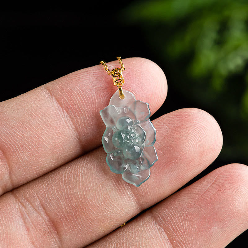 Fortune Jewel Natural Jade Lotus Pattern Prosperity Titanium Steel Chain Necklace Pendant Fortune Jewel