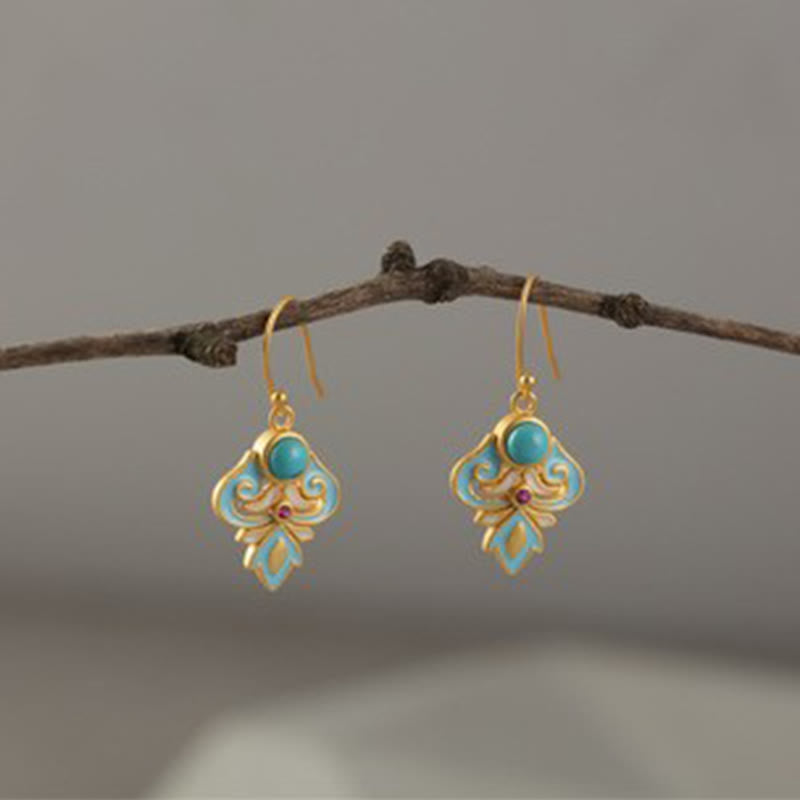 Fortune Jewel Copper Enamel Turquoise Positive Drop Earrings